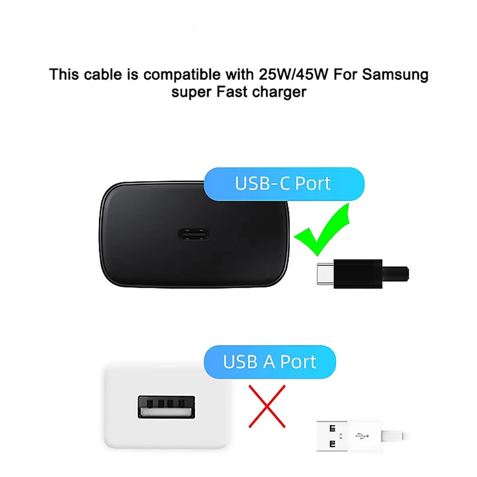 5A 45W PD USB-C Super Fast Charging Type-C Cable for Samsung S21 FE S22 Plus S23 S24 Ultra Note 20 A14 A15 A33 A34 A53 A54 A55