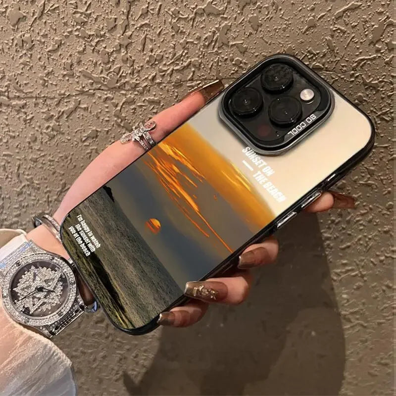 Phone Case For IPhone 16 15 14 13 12 11 Pro XS Max X XR 7 8 Plus Snow Mountain Landscape Sunset Plating Matte Hard Cover Funda