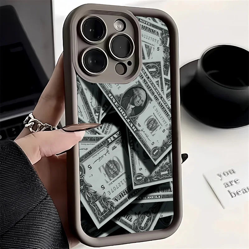 Black Bamboo Full-Coverage Banknote Design Silicone Case For iPhone 16 15 14 13 12 11 Pro Max XS XR X 7 8 Plus SE 2022 SE3 Cover