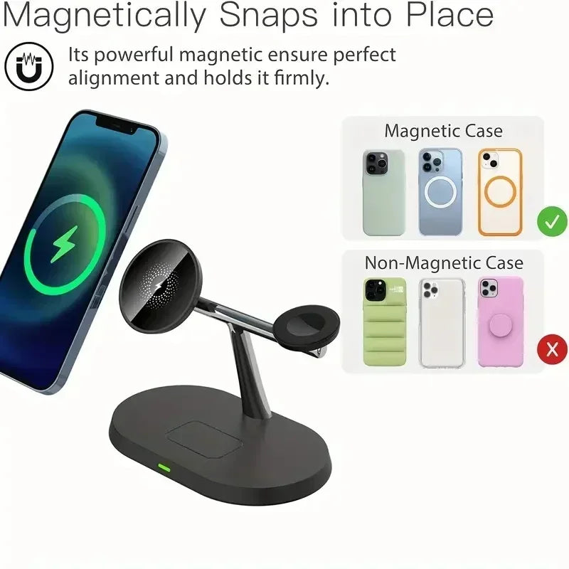 3 in 1 Magnetic Fast Wireless Charger Station For iPhone 16 15 14 13 Pro Max Apple Watch 9 8 Airprods Pro Macsafe Charging Stand