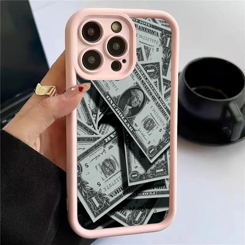 Black Bamboo Full-Coverage Banknote Design Silicone Case For iPhone 16 15 14 13 12 11 Pro Max XS XR X 7 8 Plus SE 2022 SE3 Cover