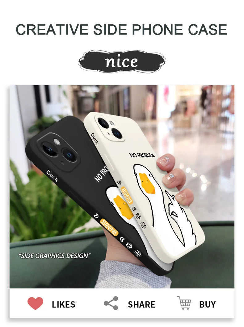 Hello Duck Phone Case For iPhone 16 15 14 13 12 11 X XR XS Plus Pro Max Mini Silicone Cover