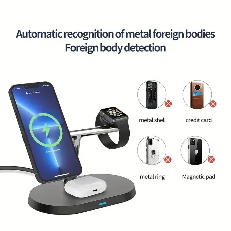 3 in 1 Magnetic Fast Wireless Charger Station For iPhone 16 15 14 13 Pro Max Apple Watch 9 8 Airprods Pro Macsafe Charging Stand