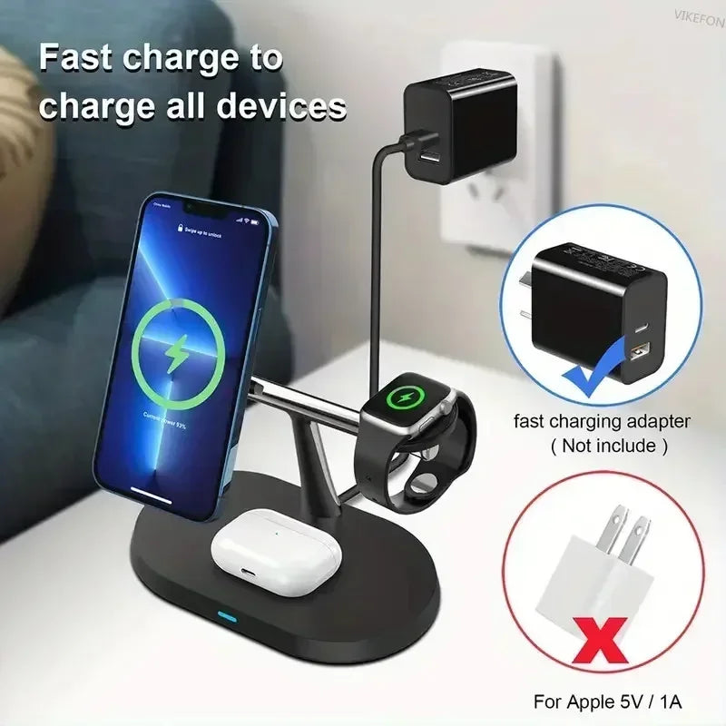 3 in 1 Magnetic Fast Wireless Charger Station For iPhone 16 15 14 13 Pro Max Apple Watch 9 8 Airprods Pro Macsafe Charging Stand