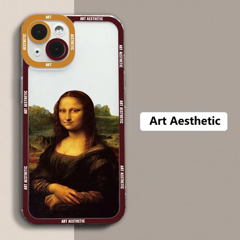 Great Art Aesthetic David Mona Lisa Clear Phone Case For iPhone 16 15 14 13 12 11 Pro Max Mini XS X XR SE2 7 8 Plus Soft Cover