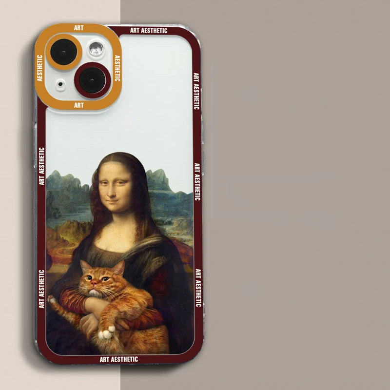 Great Art Aesthetic David Mona Lisa Clear Phone Case For iPhone 16 15 14 13 12 11 Pro Max Mini XS X XR SE2 7 8 Plus Soft Cover