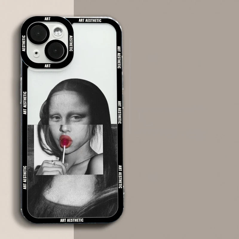 Great Art Aesthetic David Mona Lisa Clear Phone Case For iPhone 16 15 14 13 12 11 Pro Max Mini XS X XR SE2 7 8 Plus Soft Cover