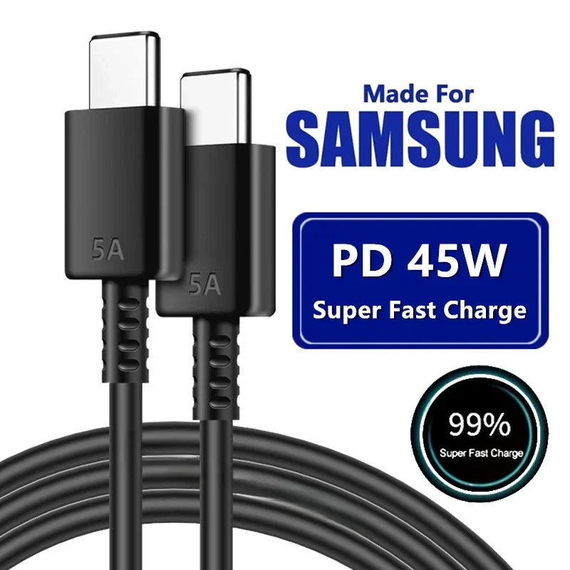 5A 45W PD USB-C Super Fast Charging Type-C Cable for Samsung S21 FE S22 Plus S23 S24 Ultra Note 20 A14 A15 A33 A34 A53 A54 A55