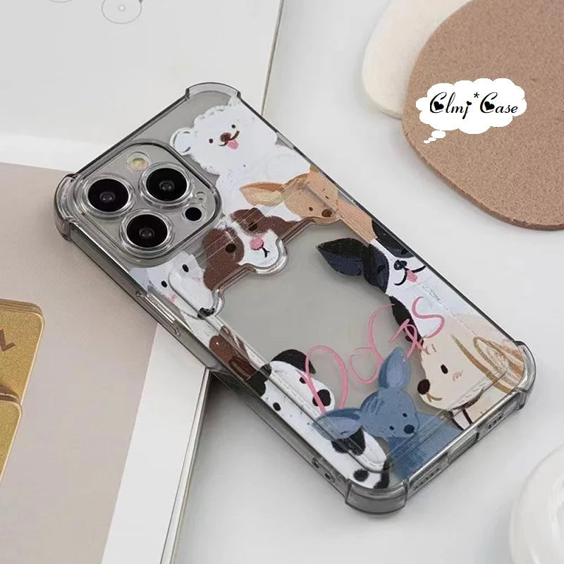 Clmj Card Holder Cute Dog Cat Phone Case For iPhone 11 12 14 13 Pro Max X XR XS 7 8 Plus Silicone Protective Cover Can Put Photo