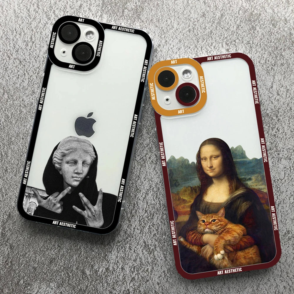 Great Art Aesthetic David Mona Lisa Clear Phone Case For iPhone 16 15 14 13 12 11 Pro Max Mini XS X XR SE2 7 8 Plus Soft Cover