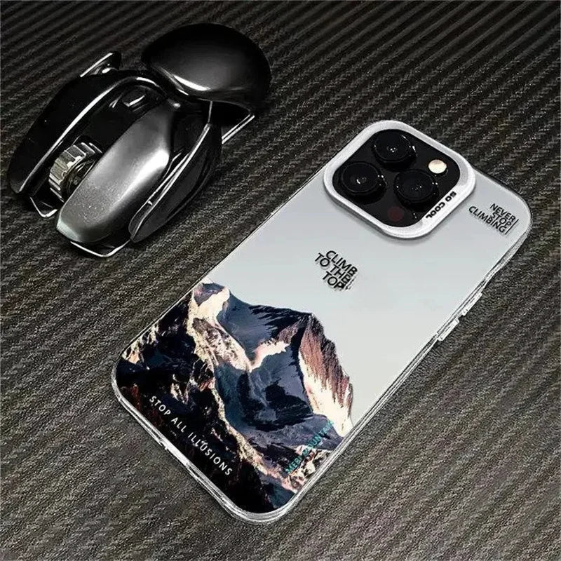 Phone Case For IPhone 16 15 14 13 12 11 Pro XS Max X XR 7 8 Plus Snow Mountain Landscape Sunset Plating Matte Hard Cover Funda