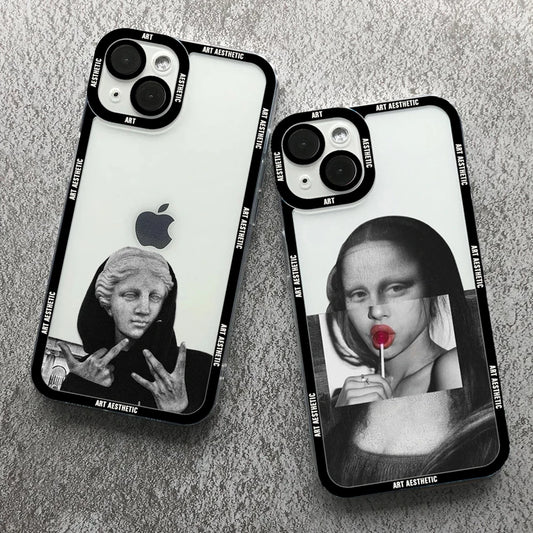 Great Art Aesthetic David Mona Lisa Clear Phone Case For iPhone 16 15 14 13 12 11 Pro Max Mini XS X XR SE2 7 8 Plus Soft Cover